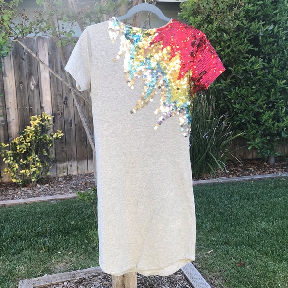 McQ by Alexander Gray Sequin T-shirt Dress - Picture 4 of 6